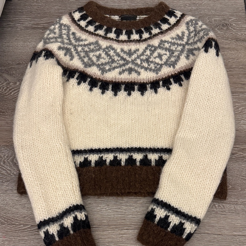 J. Crew Hand Knit Fair Isle Brushed Wool Blend Sweater EUC XS
